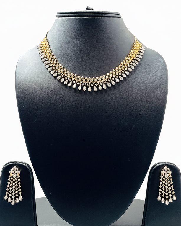Golden American Diamond Necklace Set