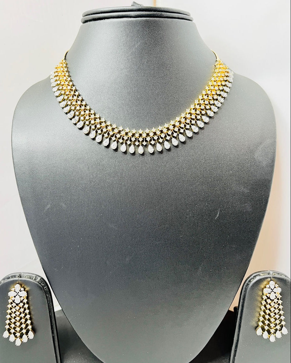 Golden American Diamond Necklace Set