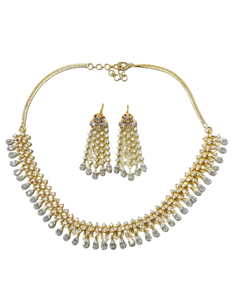 Golden American Diamond Necklace Set