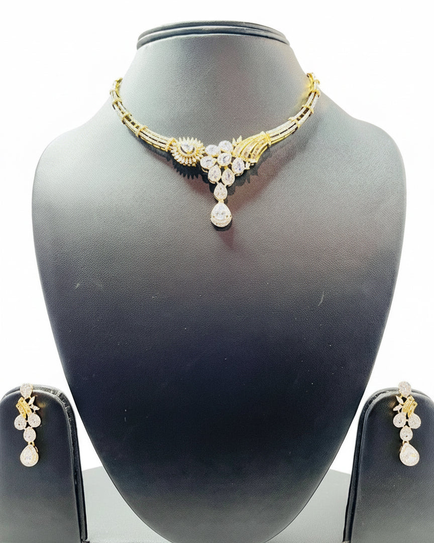 Antique Gold American Diamond Necklace Set