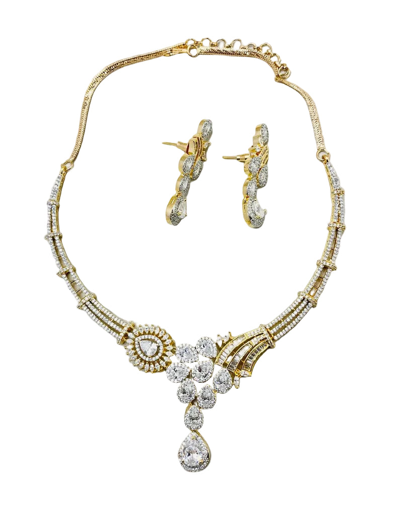 Antique Gold American Diamond Necklace Set