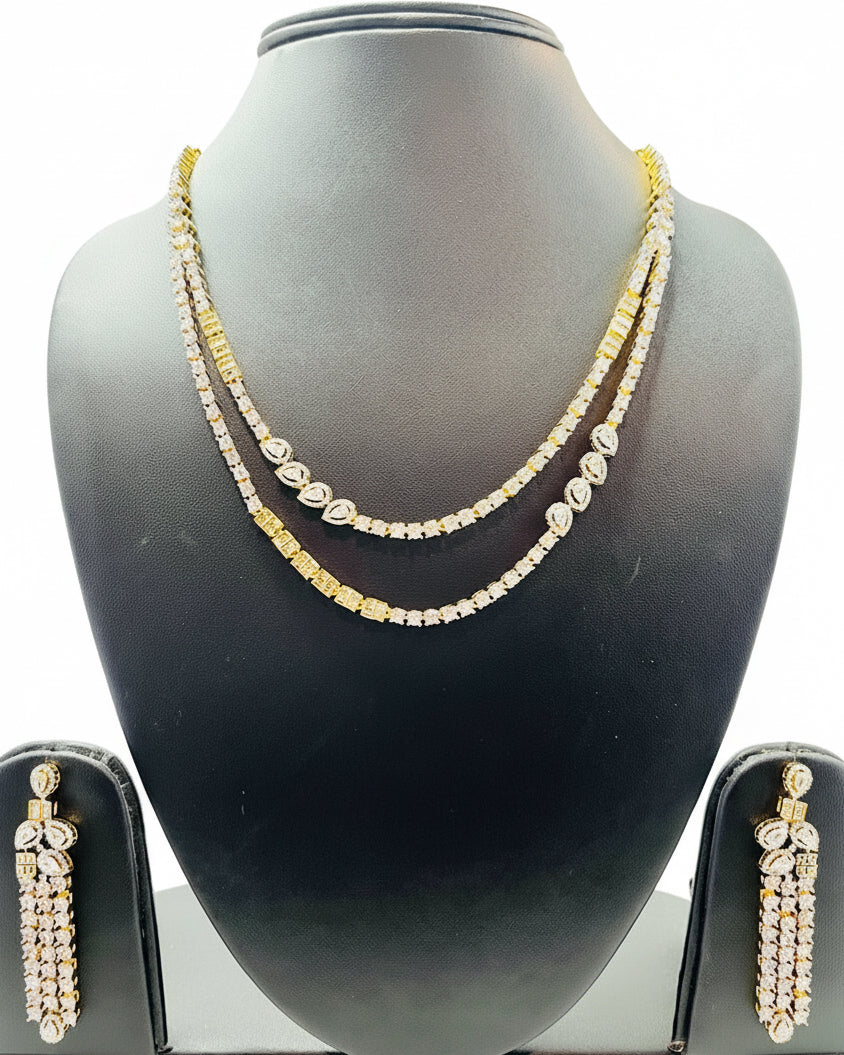 Double-Layered American Diamond Necklace Set