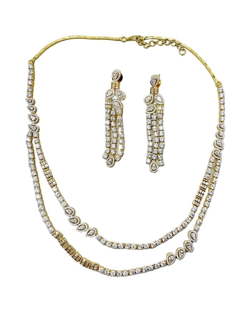 Double-Layered American Diamond Necklace Set