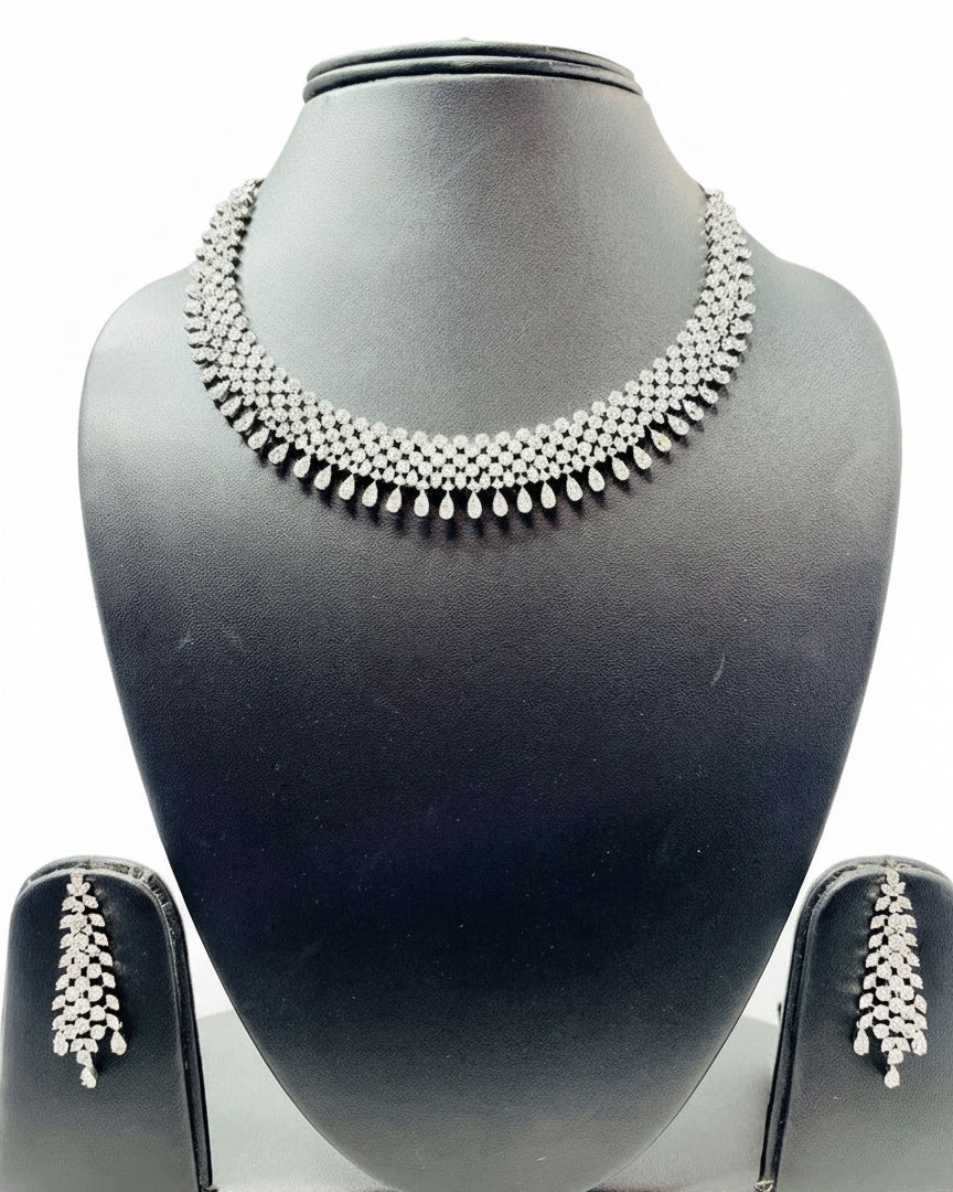 Silver American Diamond Necklace Set