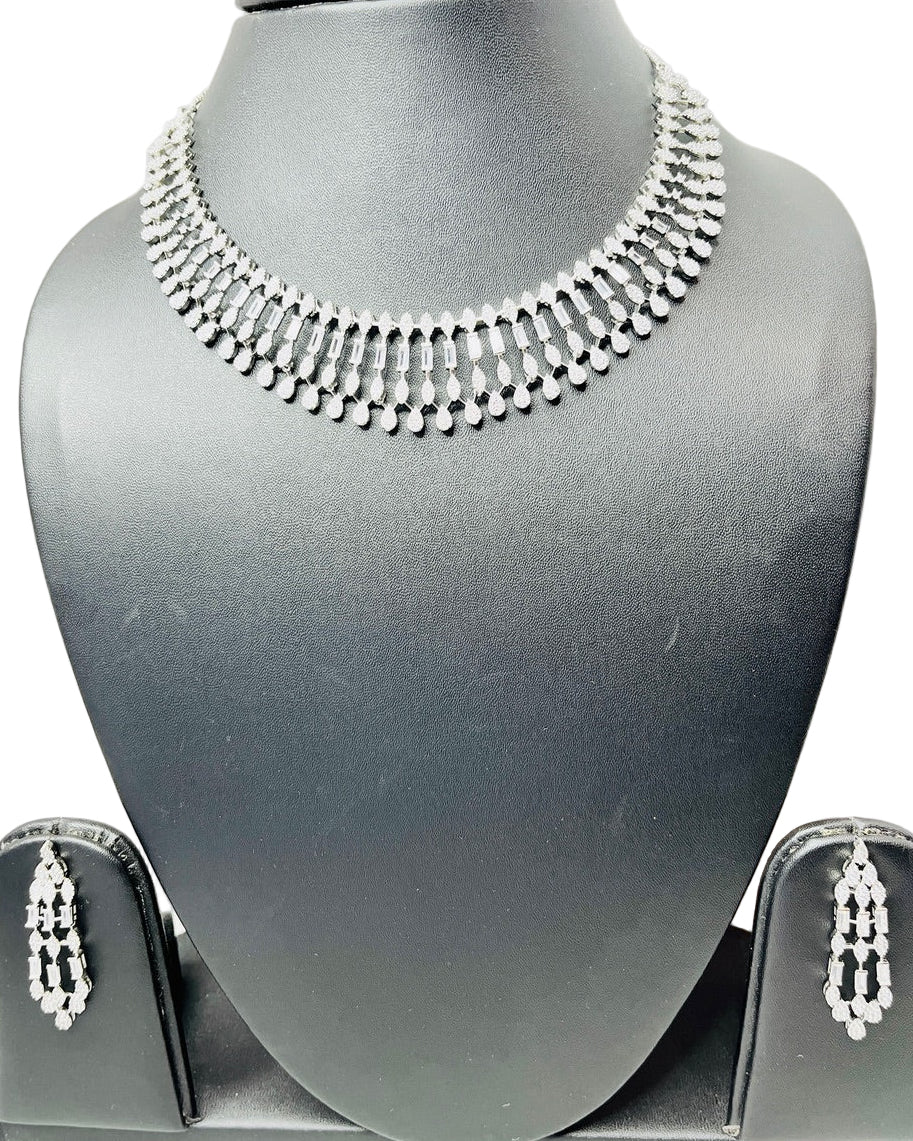 Silver American Diamond Necklace and Earring Set