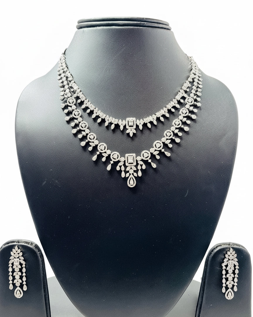 Double Layered American Diamond Necklace Set