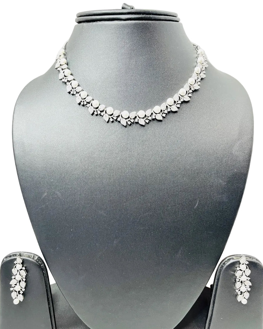 Silver Pearl Necklace Set