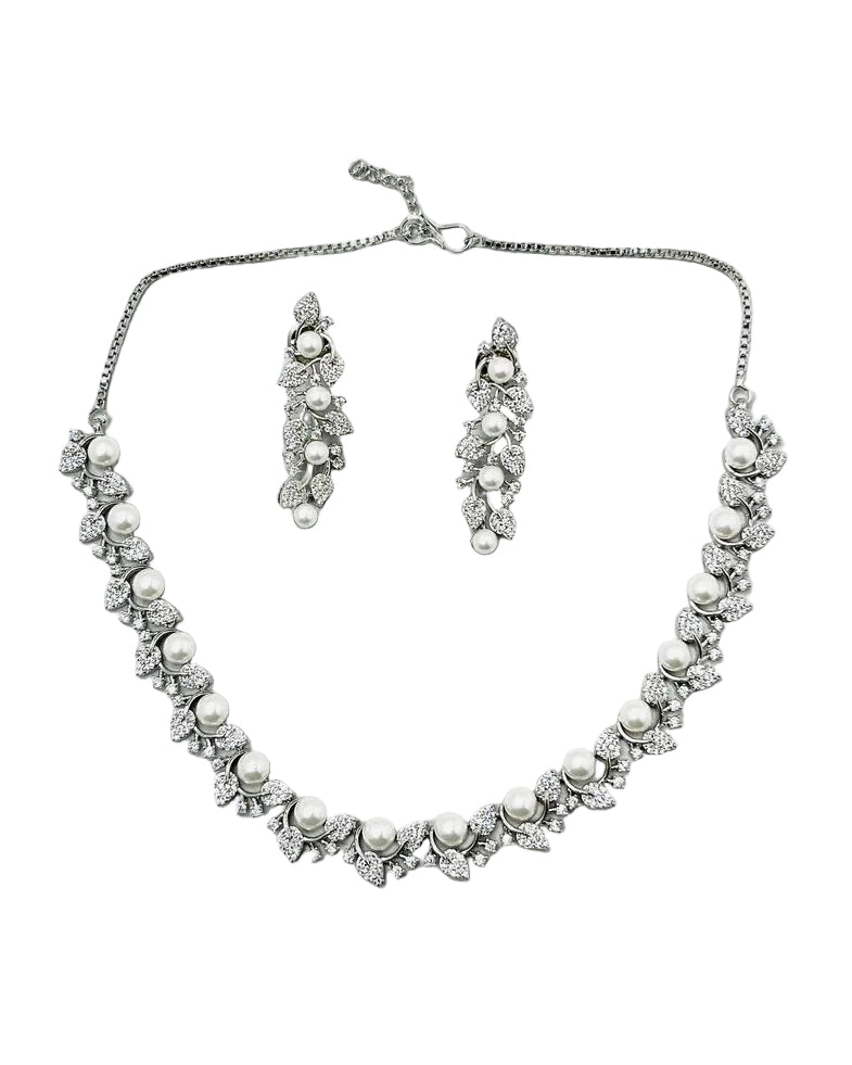 Silver Pearl Necklace Set