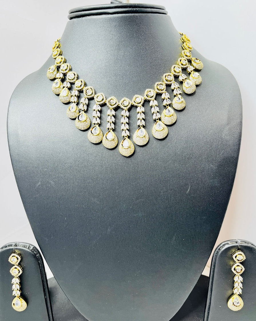 Gold American Diamond Kundan Necklace Set
