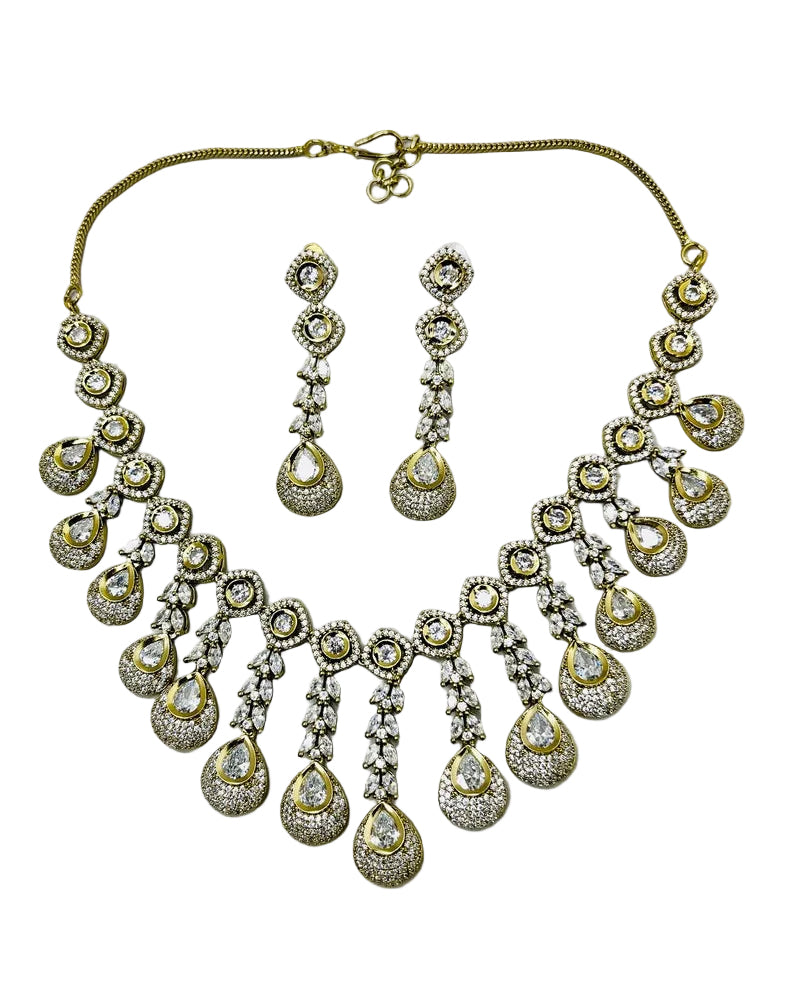 Gold American Diamond Kundan Necklace Set