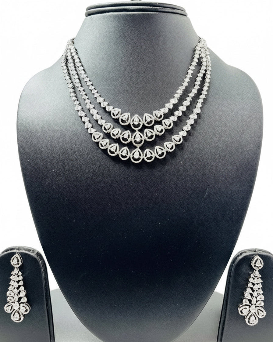 Three-Layered American Diamond Necklace Set