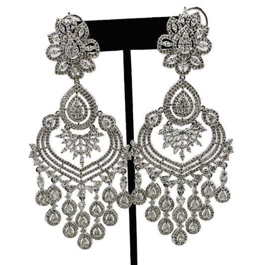 Fancy Rhinestone and Kundan Silver Finish Earrings