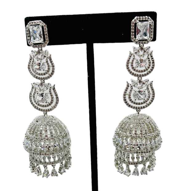 Fancy American Diamond Silver Earrings