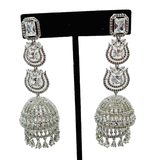 Fancy American Diamond Silver Earrings