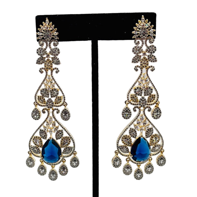 Gold Earrings with Blue Emerald Stones