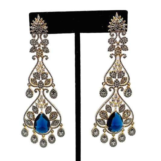 Gold Earrings with Blue Emerald Stones