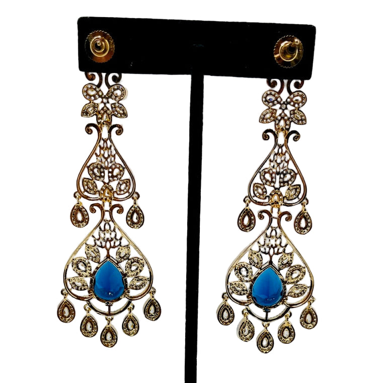 Gold Earrings with Blue Emerald Stones