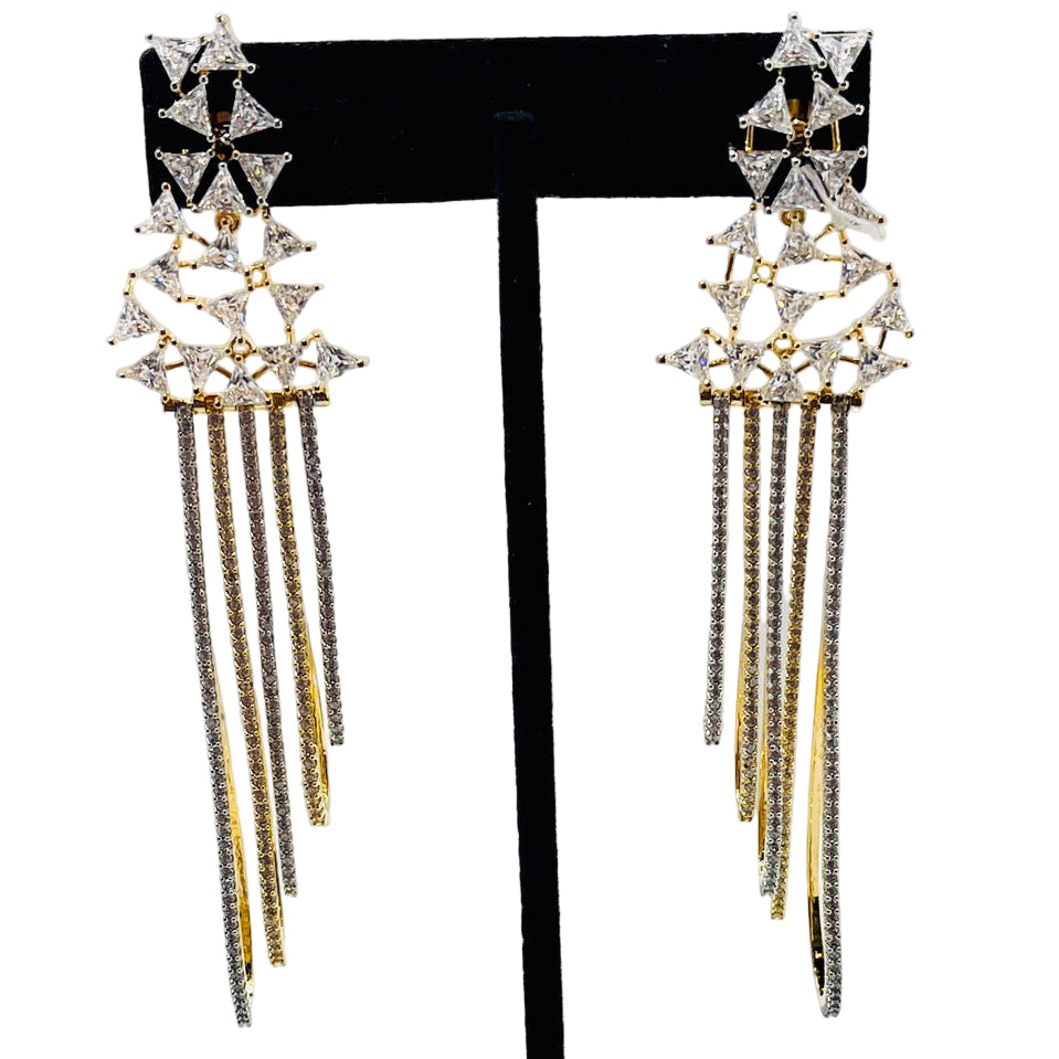 Fancy Gold Geometric Rhinestone Earrings
