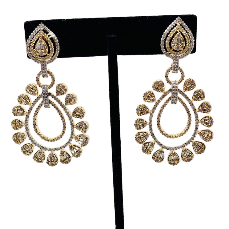 Fancy Rhinestone and Kundan Gold Earrings