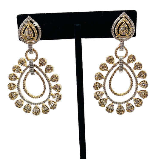 Fancy Rhinestone and Kundan Gold Earrings