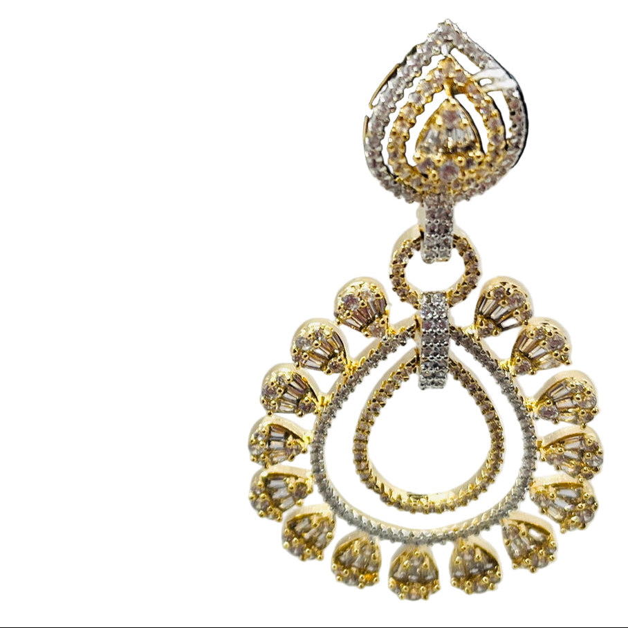 Fancy Rhinestone and Kundan Gold Earrings