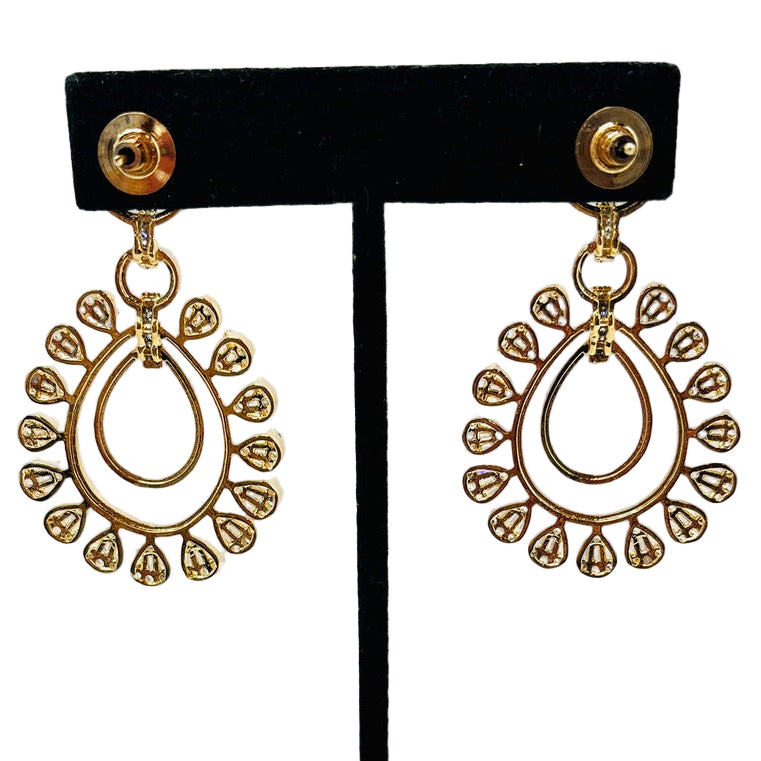 Fancy Rhinestone and Kundan Gold Earrings