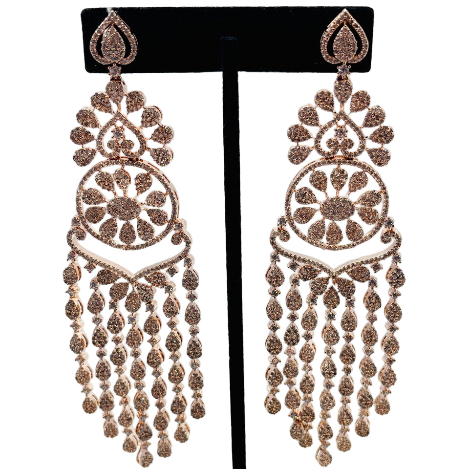 Rhinestone Drop-Down Earrings with Rose Gold Finish