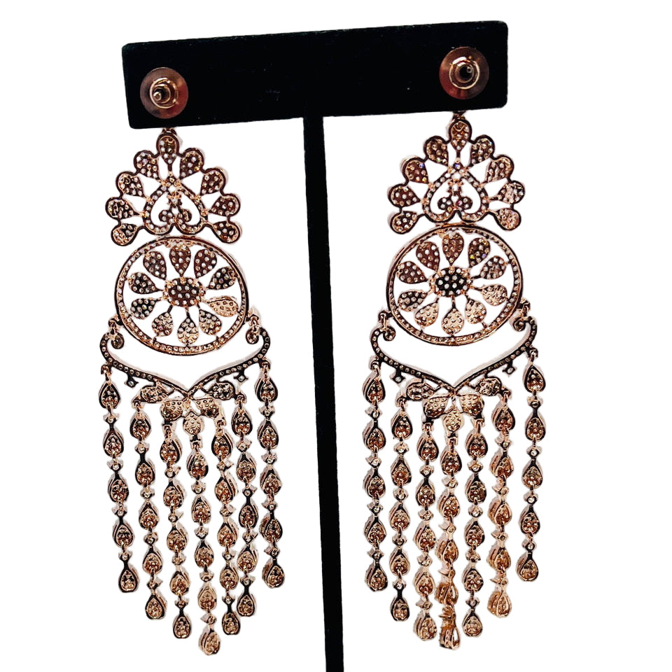 Rhinestone Drop-Down Earrings with Rose Gold Finish
