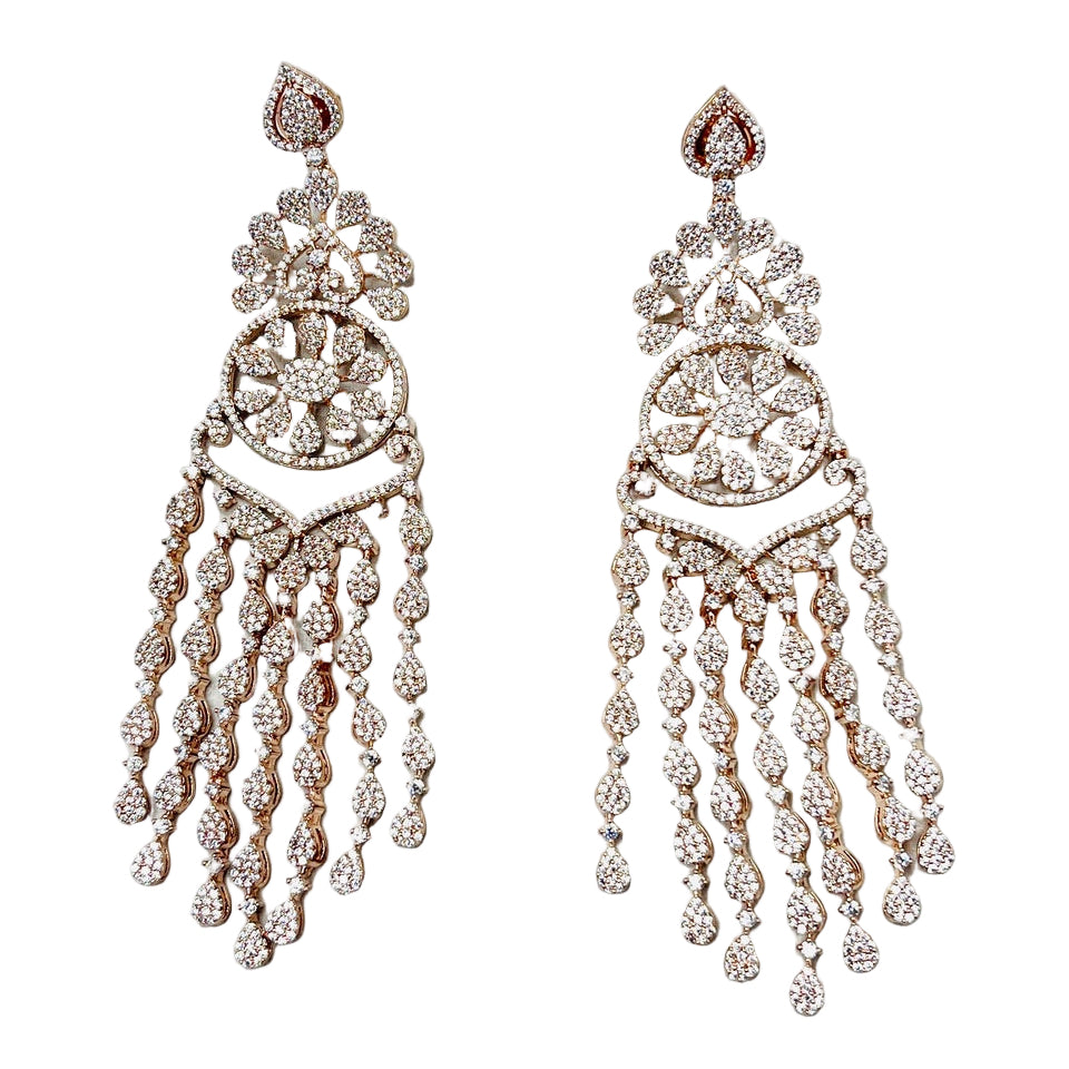 Rhinestone Drop-Down Earrings with Rose Gold Finish