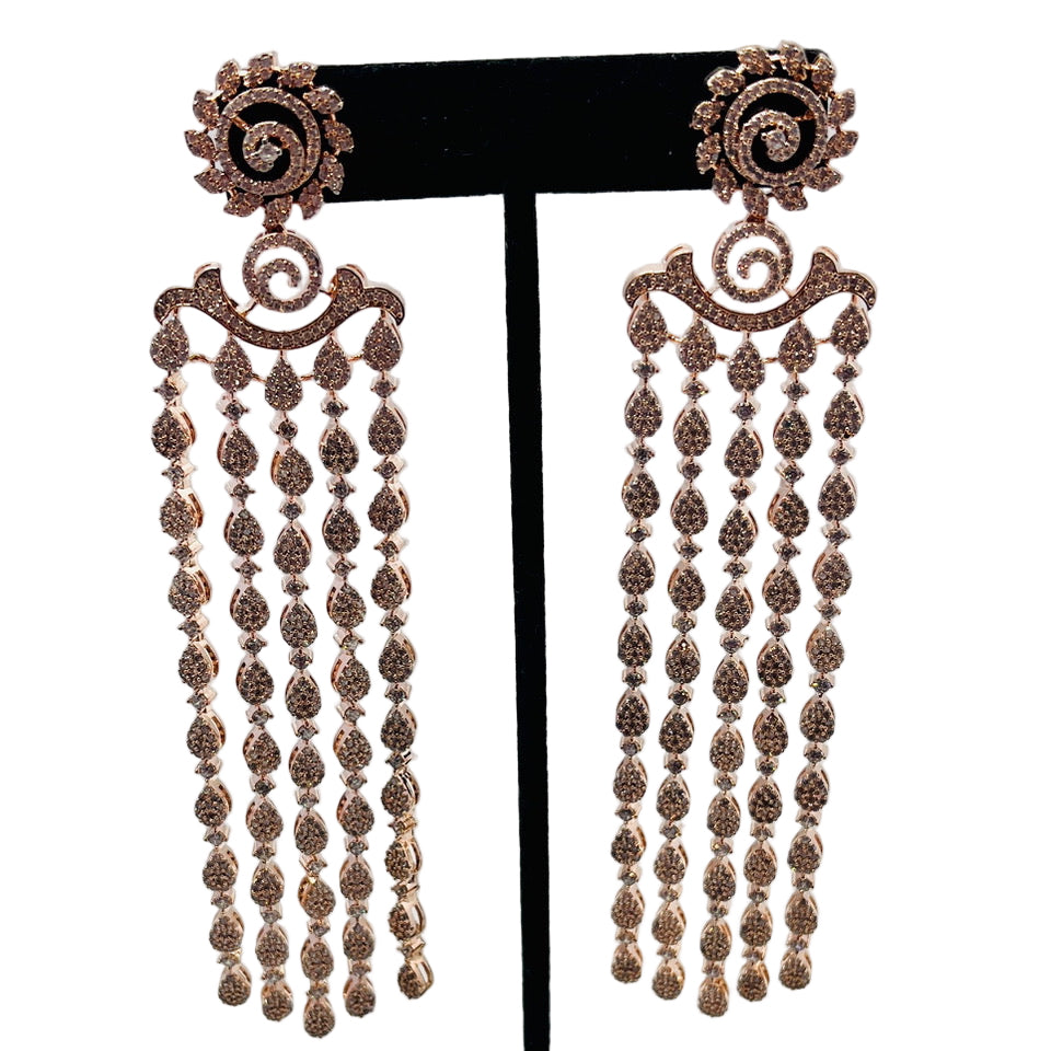 Fancy Rhinestone and Gold Drop-Down Earrings