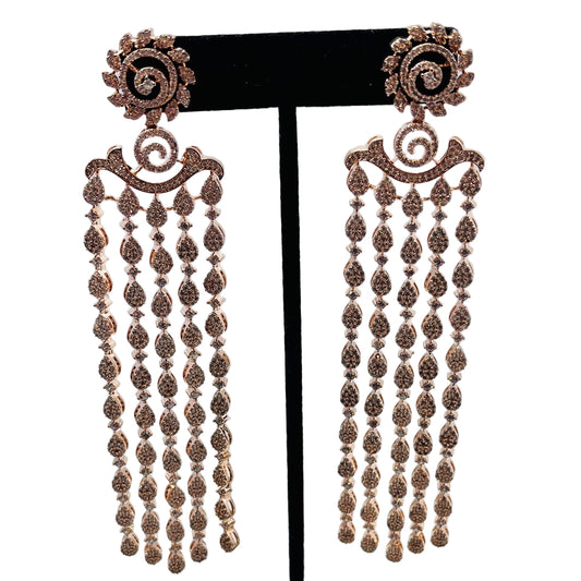 Fancy Rhinestone and Gold Drop-Down Earrings