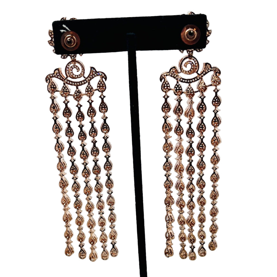 Fancy Rhinestone and Gold Drop-Down Earrings