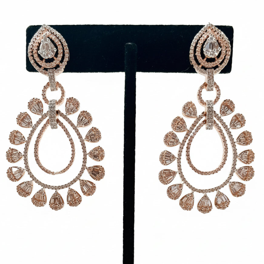 Fancy Rose Gold Rhinestoned Earrings