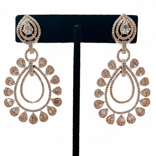 Fancy Rose Gold Rhinestoned Earrings