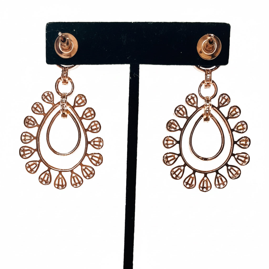Fancy Rose Gold Rhinestoned Earrings