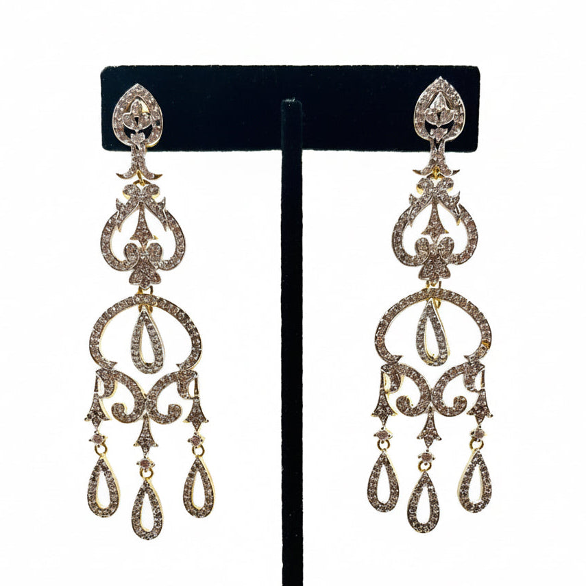 Gold Rhinestone Drop-Down Earrings
