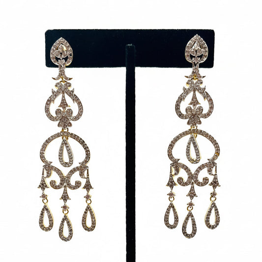 Gold Rhinestone Drop-Down Earrings