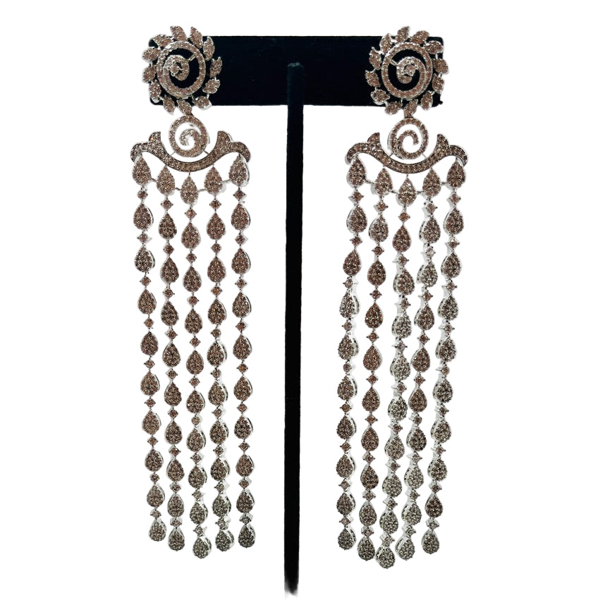 Fancy Silver Drop-Down Rhinestone Earrings