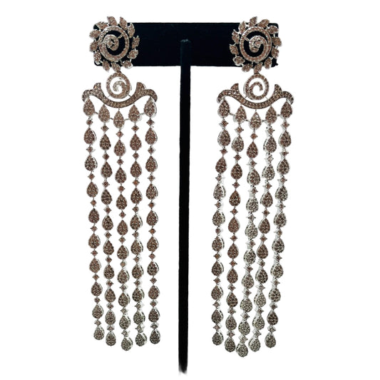 Fancy Silver Drop-Down Rhinestone Earrings