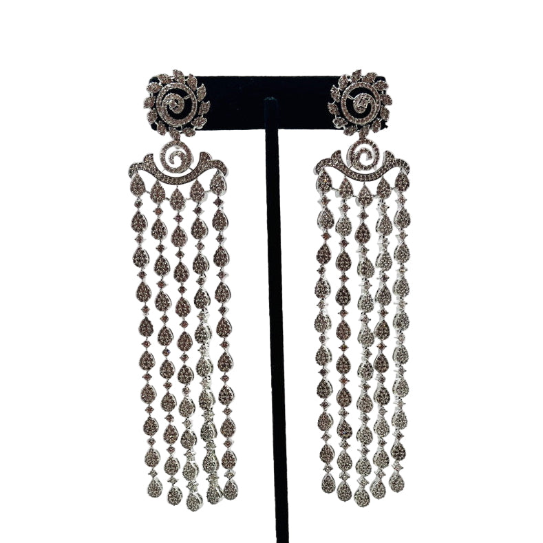 Fancy Silver Drop-Down Rhinestone Earrings