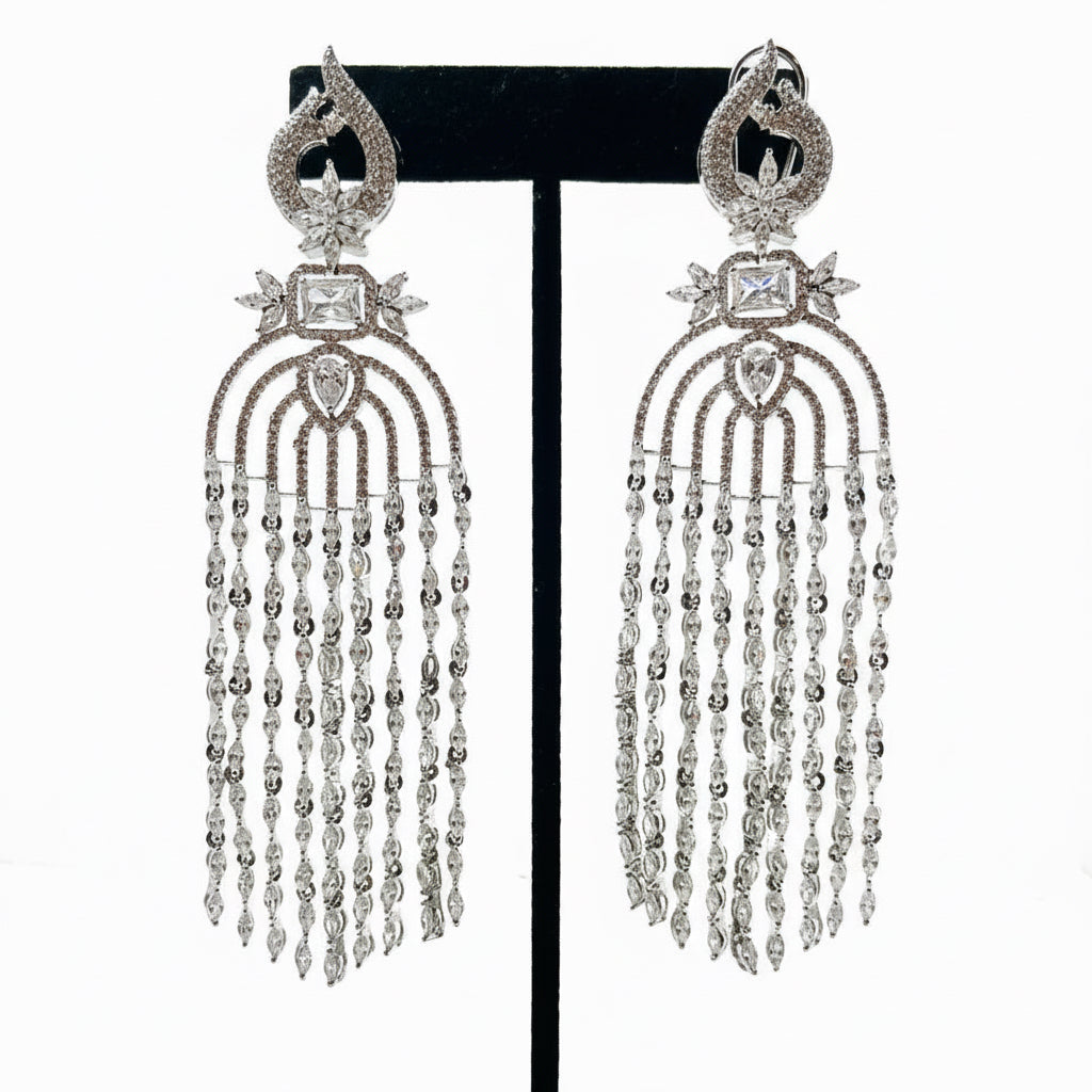 Fancy Silver Rhinestone Earrings