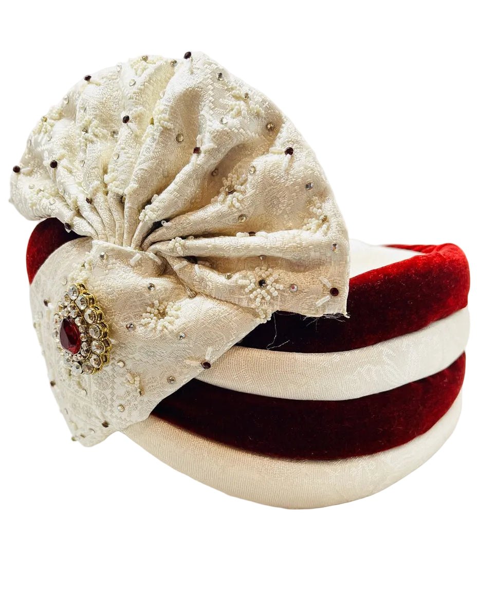 Cream & Maroon Turban