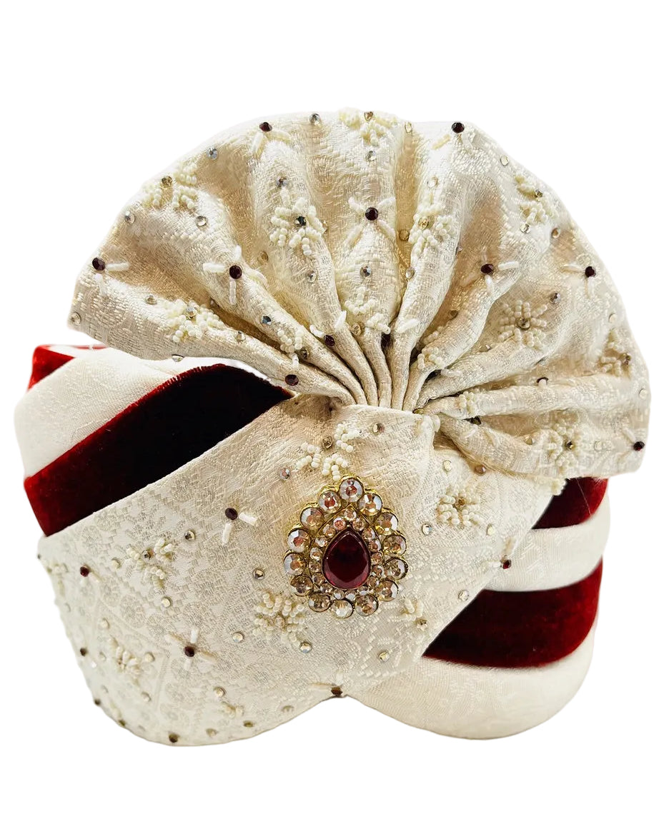Cream & Maroon Turban