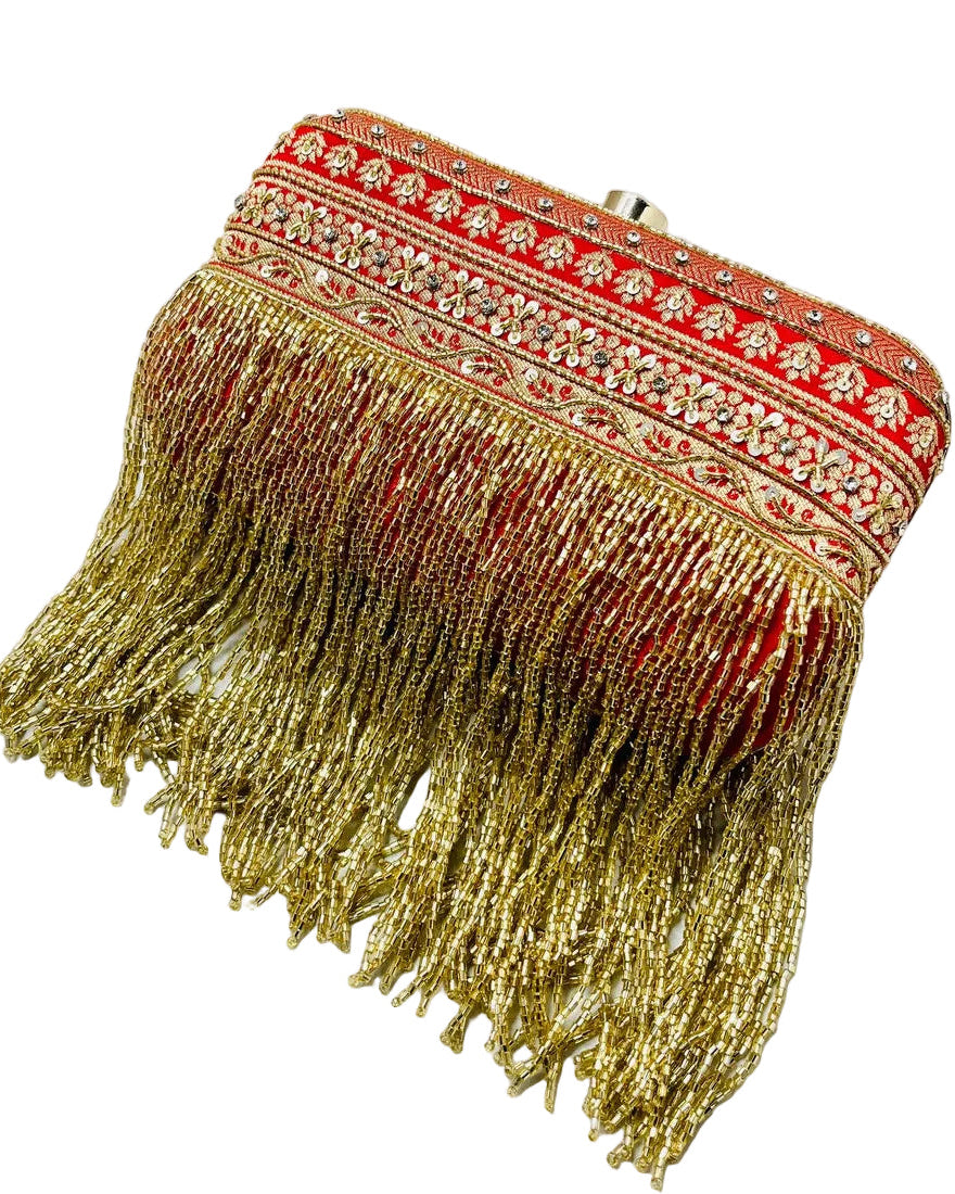 Red Banarasi Silk Clutch
