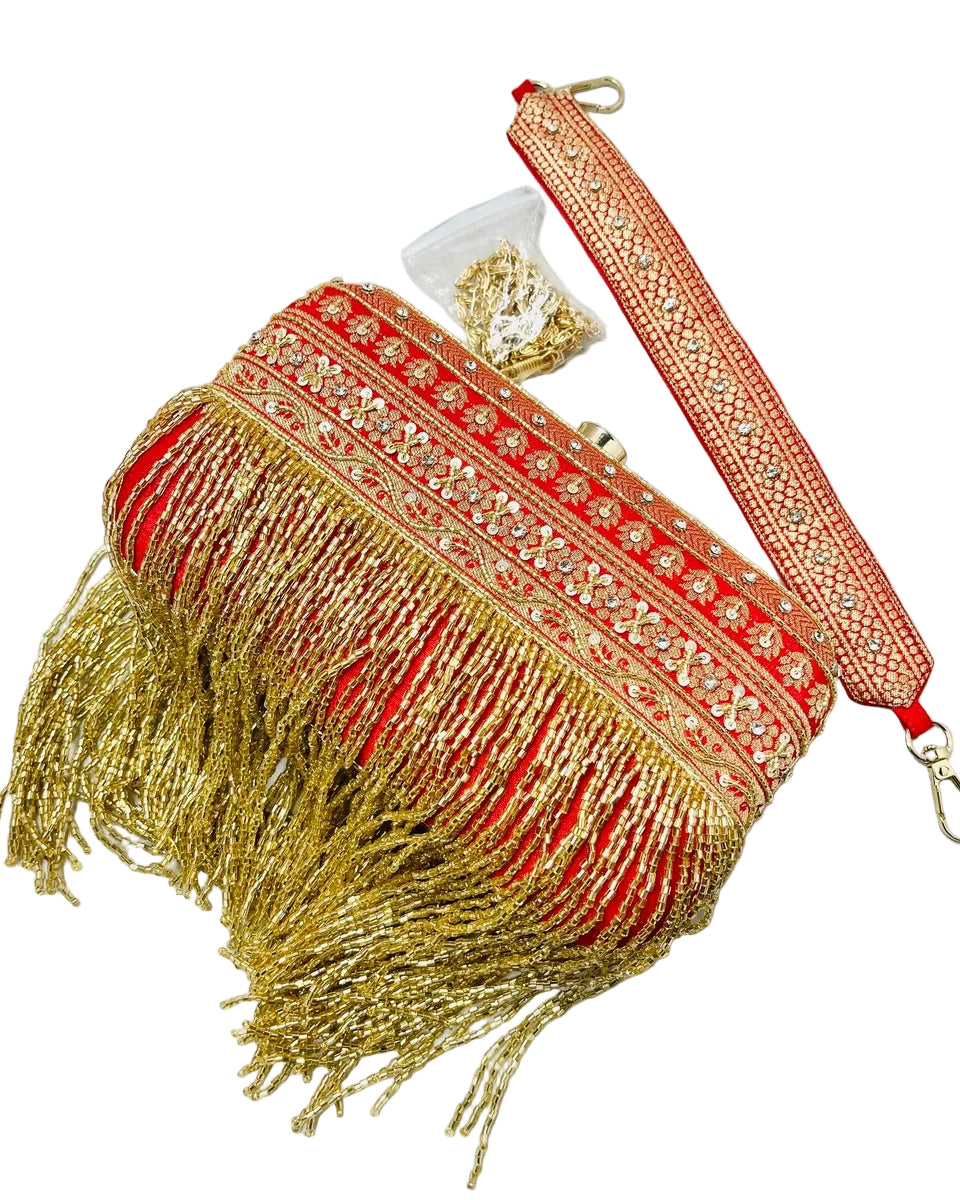 Red Banarasi Silk Clutch