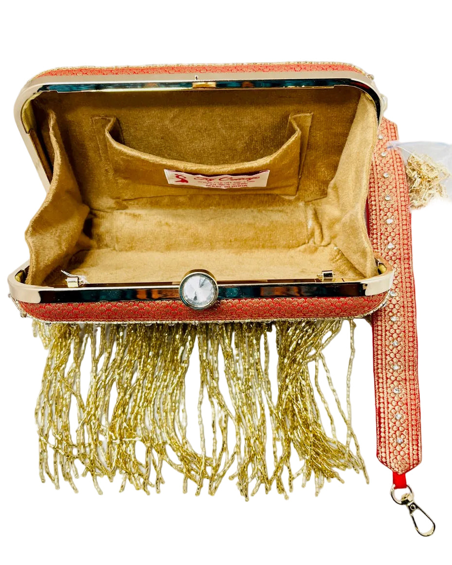 Red Banarasi Silk Clutch