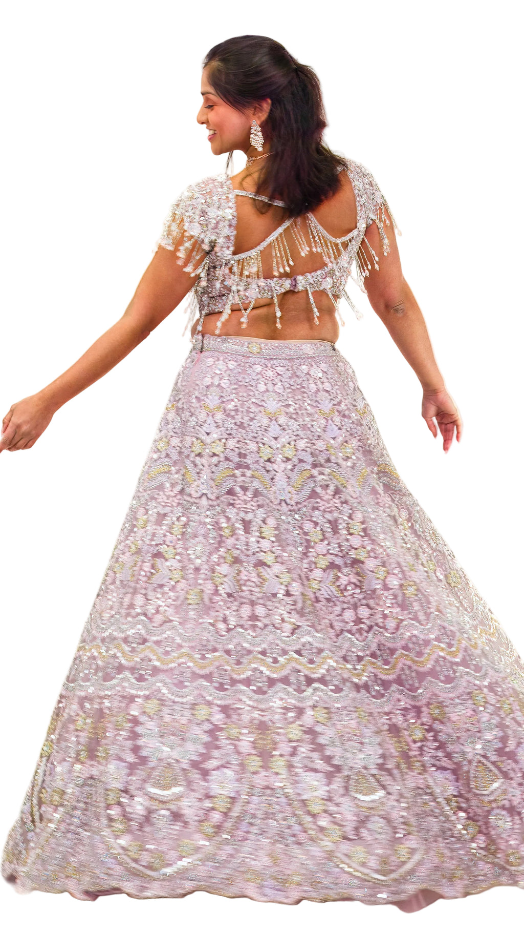 Light Lavender Bridal Lehnga with Beaded Fringe