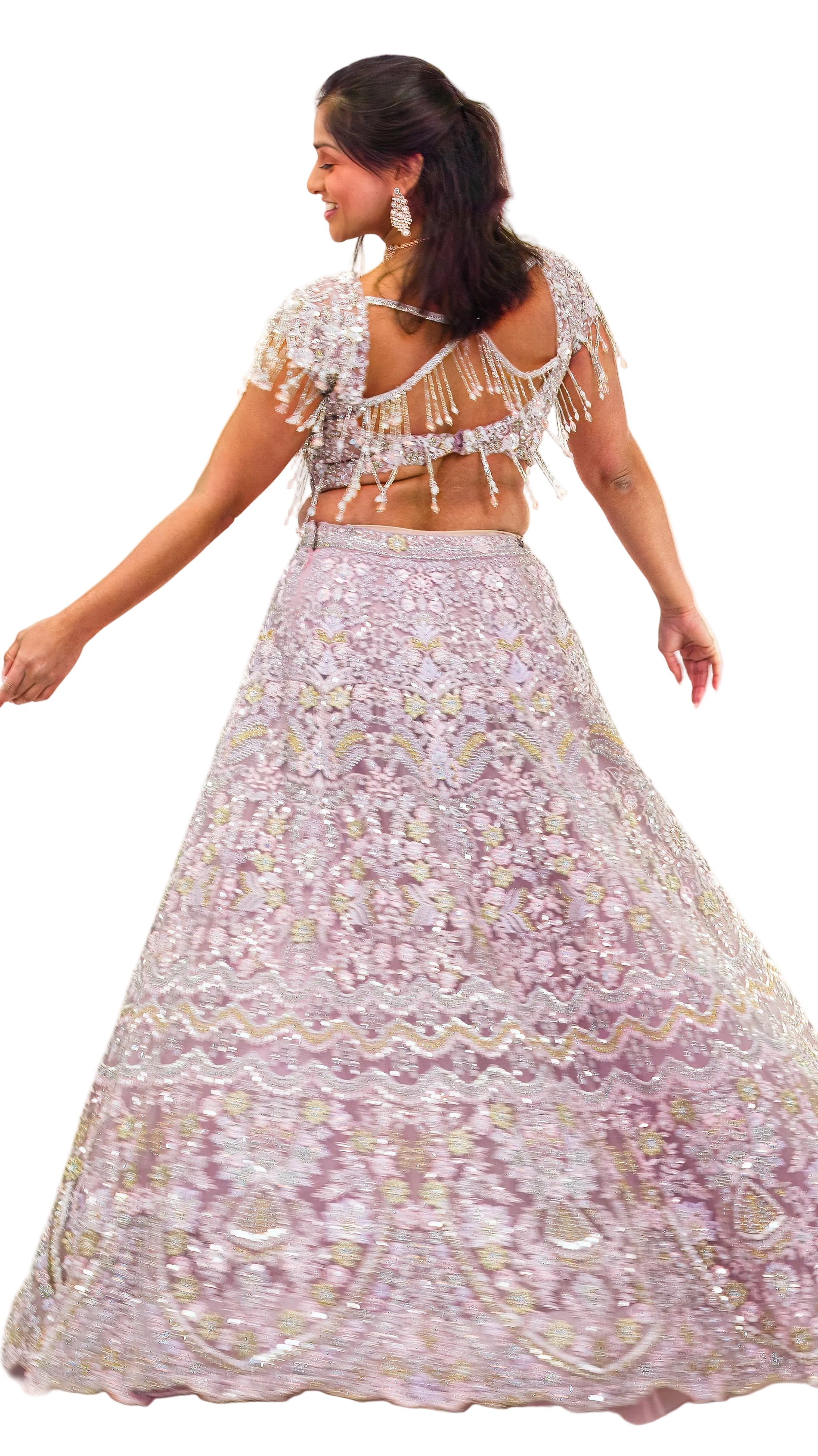 Light Lavender Bridal Lehnga with Beaded Fringe