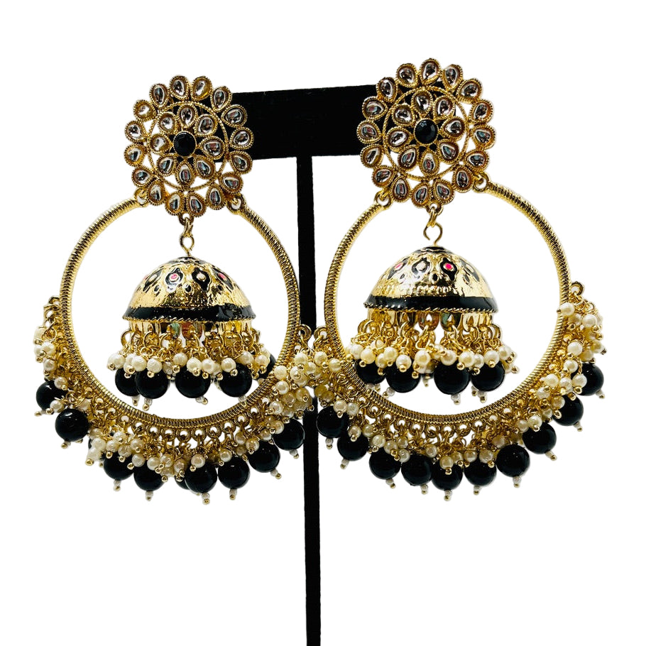 Fancy Black & Gold Jhumka Earrings
