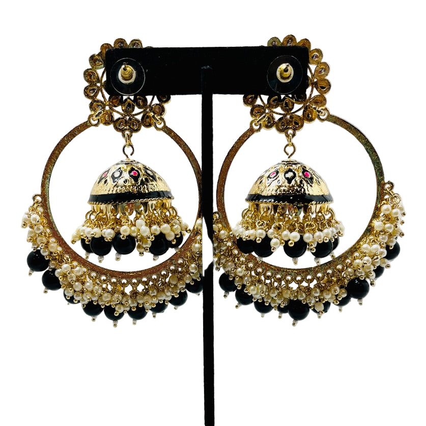Fancy Black & Gold Jhumka Earrings